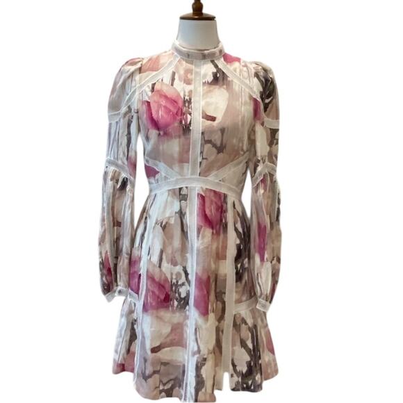 Ted Baker London Dress 4 6 Semi Formal Mini Small Linen Long Sleeve Fleurz $450 - Picture 8 of 17